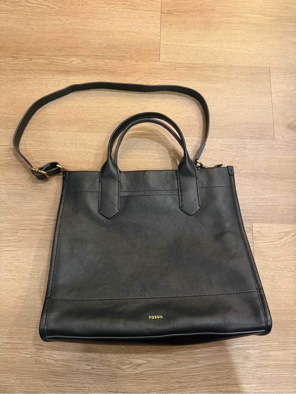 Fossil Black Genuine Leather Tote - Structured Convertible Shoulder Bag